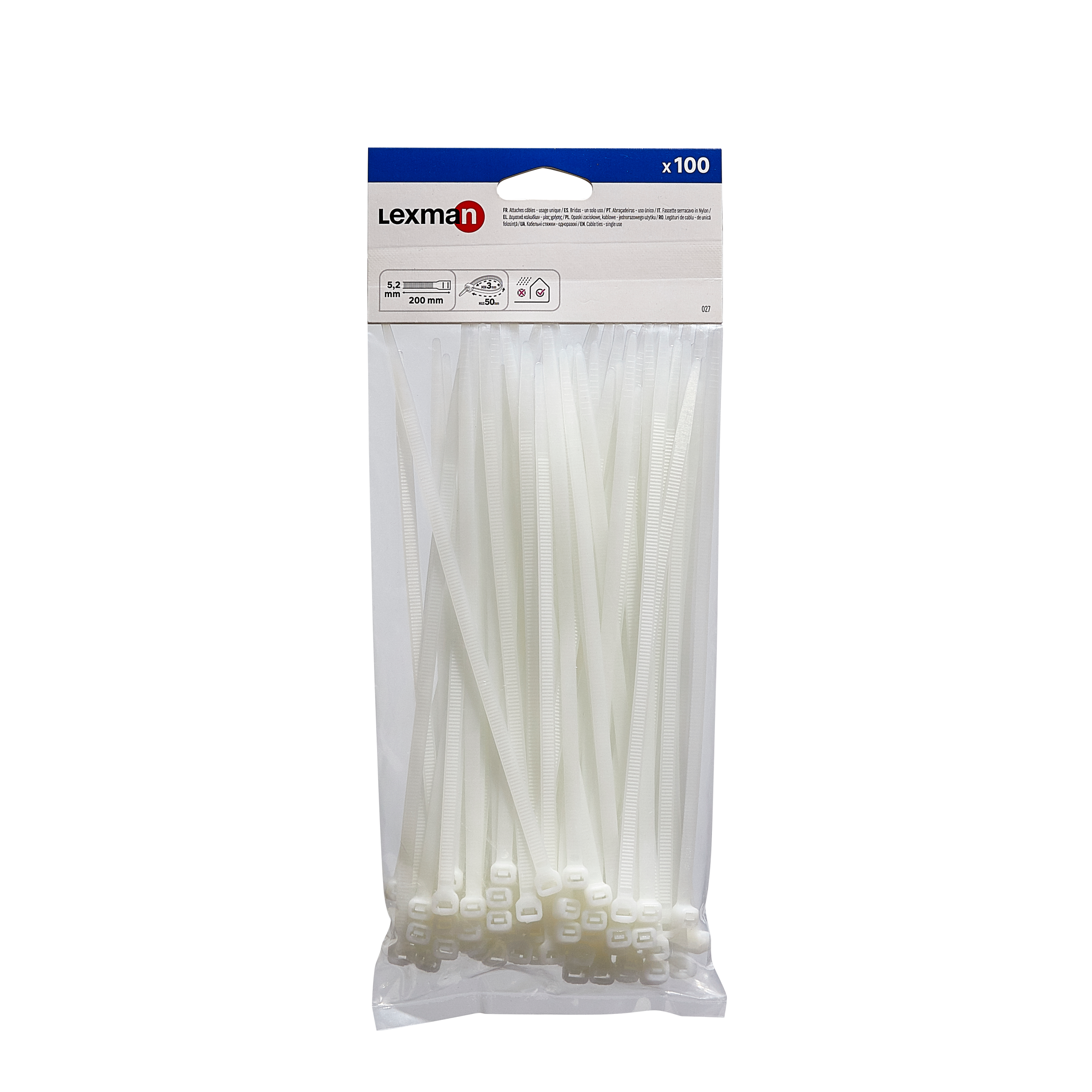 100 bridas blancas LEXMAN de 5.2x200mm