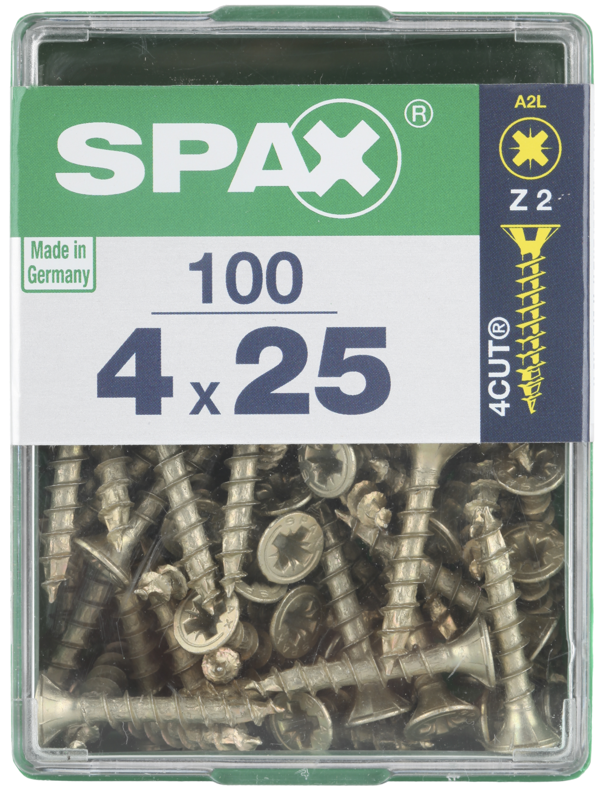 100 Tornillo para madera SPAX pozidriv con cabeza avellanada, ø 4 x L. 25 mm