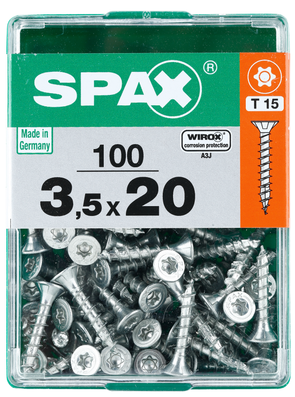 100 tornillo para madera SPAX t-star+ con cabeza fresada, ø 3.5mm y 20 mm 100 tornillo para madera SPAX t-star+ con cabeza fresada, ø 3.5mm y 20 mm