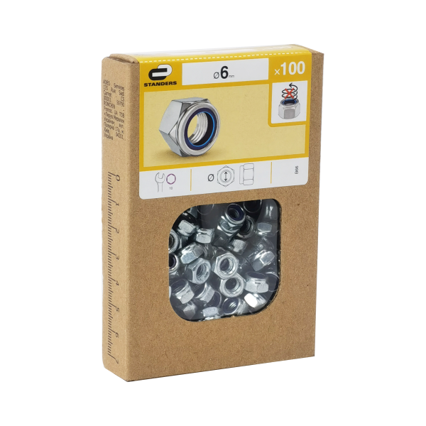 100 tuerca autoblocante de acero cincado Ø 6 mm 100 tuerca autoblocante de acero cincado Ø 6 mm