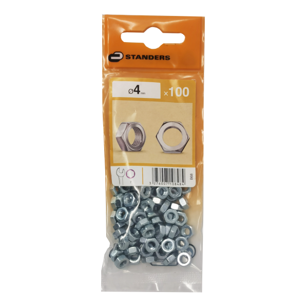 100 tuerca hexagonal de acero cincado Ø 4 mm 100 tuerca hexagonal de acero cincado Ø 4 mm