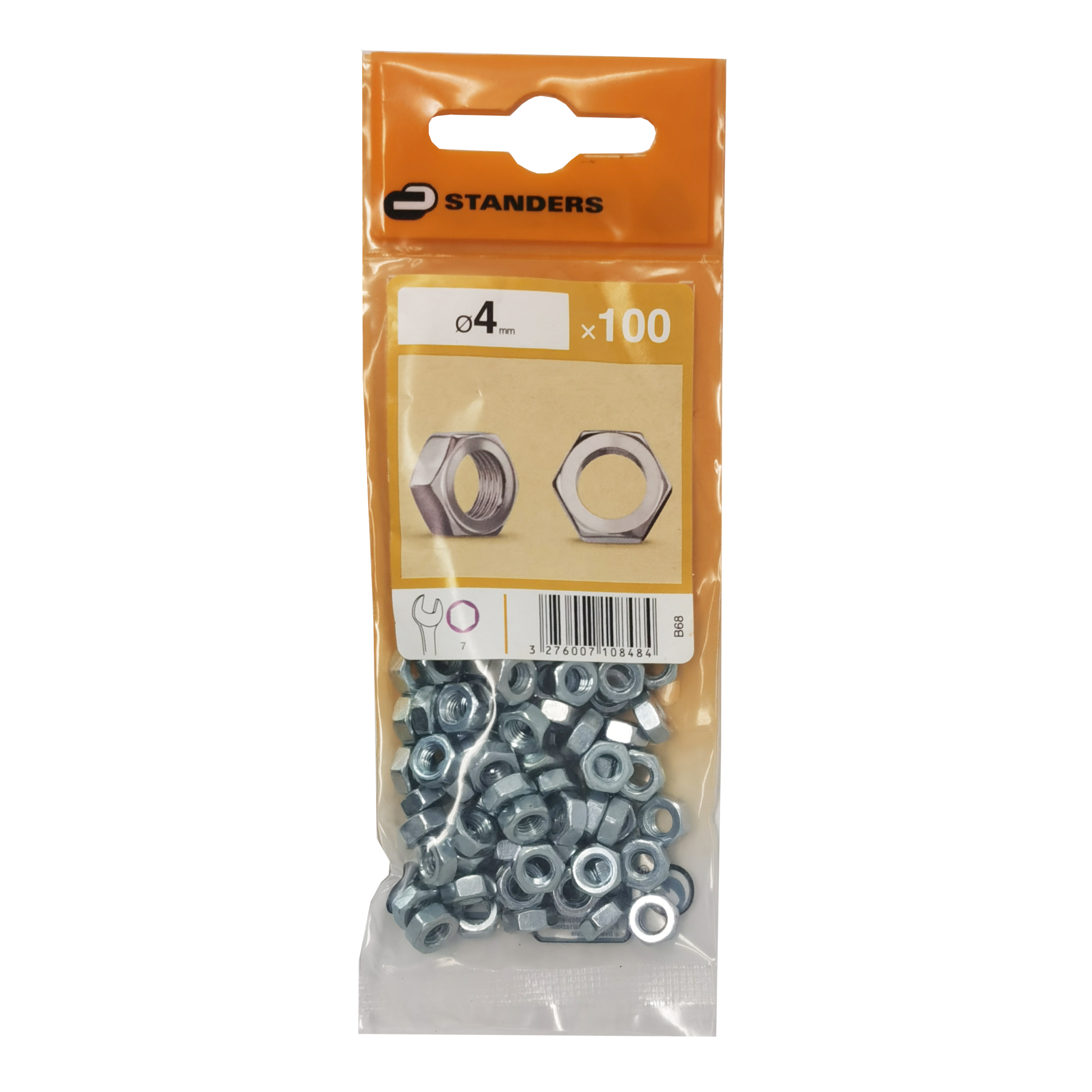 100 tuerca hexagonal de acero cincado Ø 4 mm