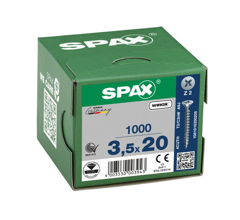 1000 Tornillo para madera SPAX pozidriv con cabeza plana, ø 3.5 x L. 20 mm