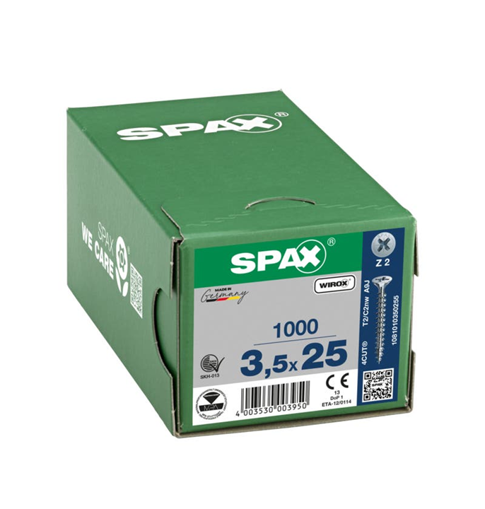 1000 Tornillo para madera SPAX pozidriv con cabeza plana, ø 3.5 x L. 25 mm