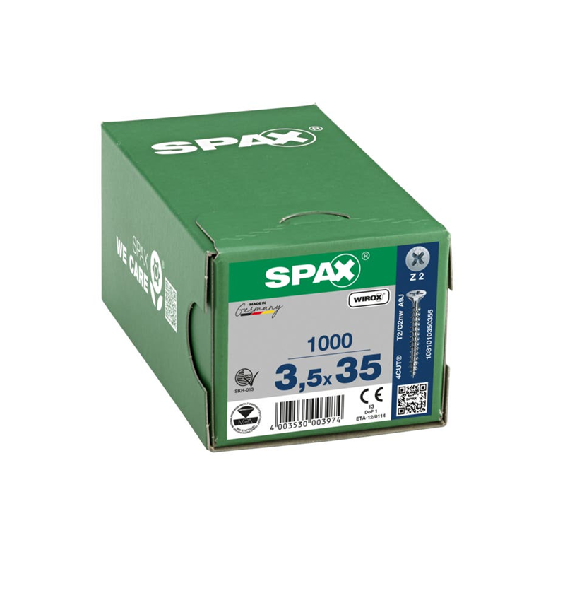 1000 Tornillo para madera SPAX pozidriv con cabeza plana, ø 3.5 x L. 35 mm
