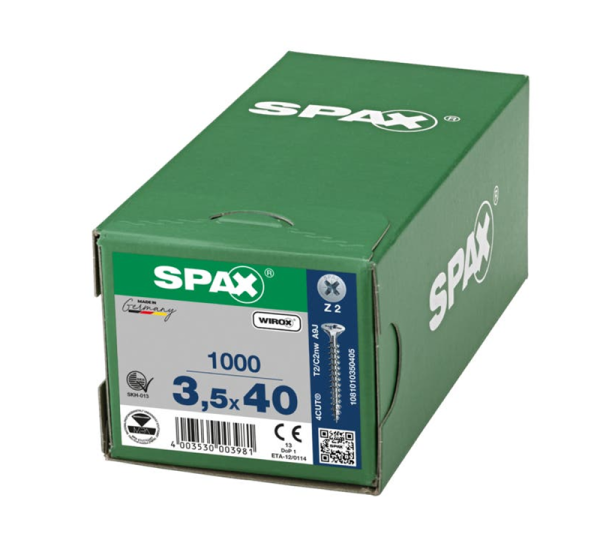 1000 Tornillo para madera SPAX pozidriv con cabeza plana, ø 3.5 x L. 40 mm 1000 Tornillo para madera SPAX pozidriv con cabeza plana, ø 3.5 x L. 40 mm