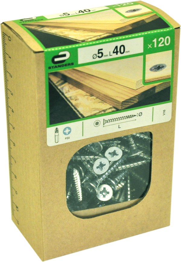 120 Tornillo para madera STANDERS pozidriv con cabeza avellanada, ø 5 x L. 40 mm
