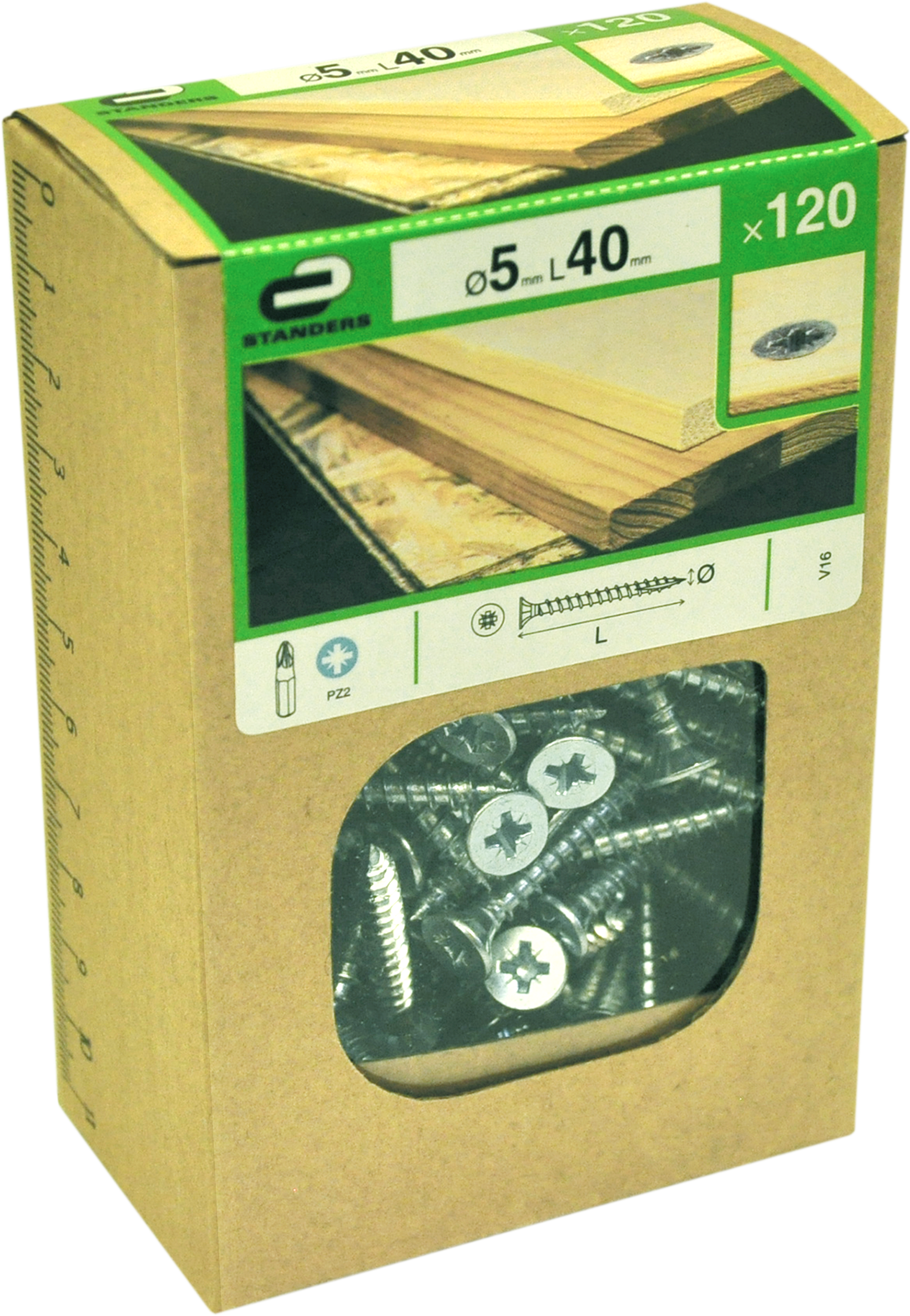 120 Tornillo para madera STANDERS pozidriv con cabeza avellanada, ø 5 x L. 40 mm