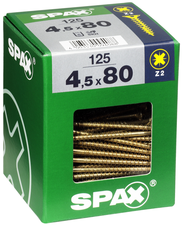 125 Tornillo para madera SPAX pozidriv con cabeza avellanada, ø 4.5 x L. 80 mm 125 Tornillo para madera SPAX pozidriv con cabeza avellanada, ø 4.5 x L. 80 mm