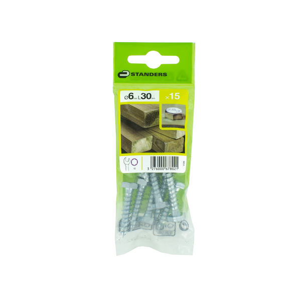 15 Tirafondo STANDERS con cabeza hexagonal, ø 6 x L. 30 mm