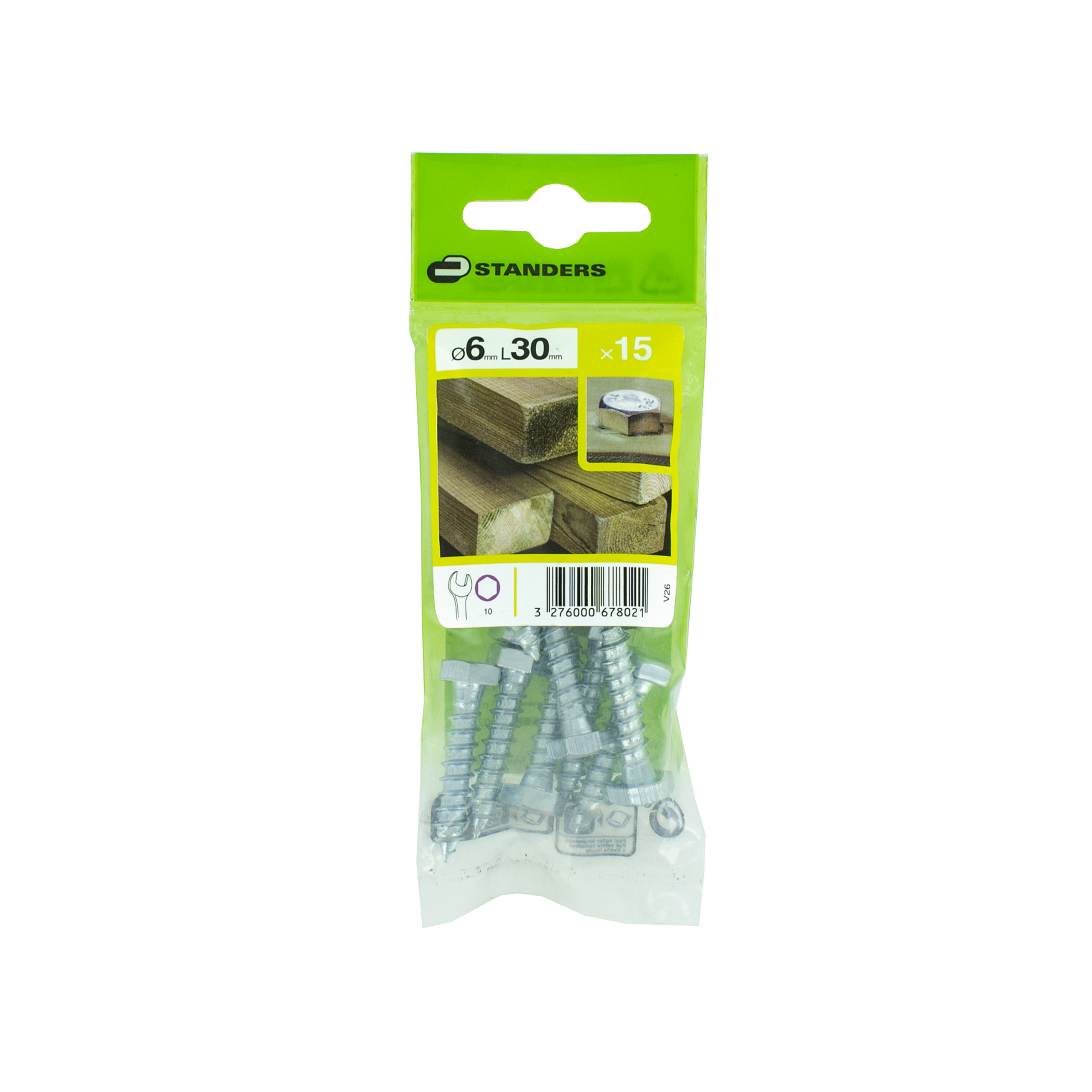 15 Tirafondo STANDERS con cabeza hexagonal, ø 6 x L. 30 mm