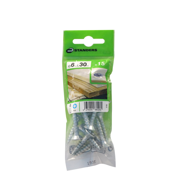 15 Tornillo para madera STANDERS pozidriv con cabeza avellanada, ø 6 x L. 30 mm