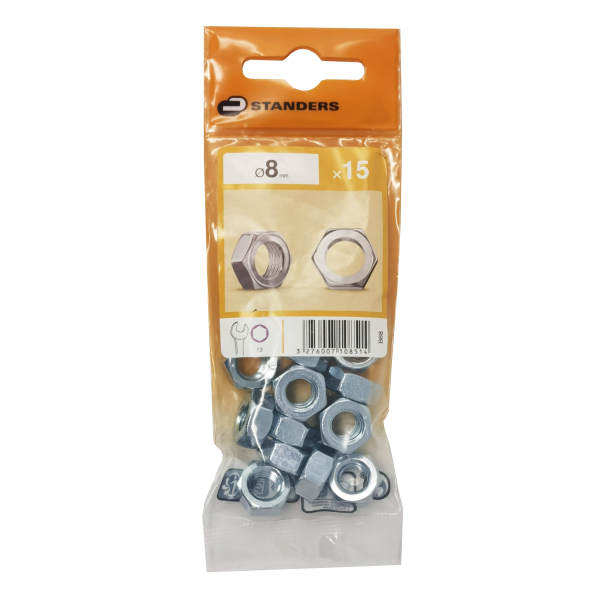 15 tuerca hexagonal de acero cincado Ø 8 mm 15 tuerca hexagonal de acero cincado Ø 8 mm