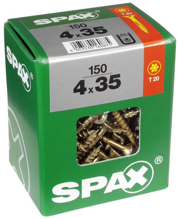 150 tornillo para madera SPAX t-star+ con cabeza fresada, ø 4mm y 35 mm