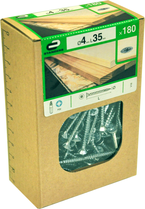 180 Tornillo para madera STANDERS pozidriv con cabeza avellanada, ø 4 x L. 35 mm