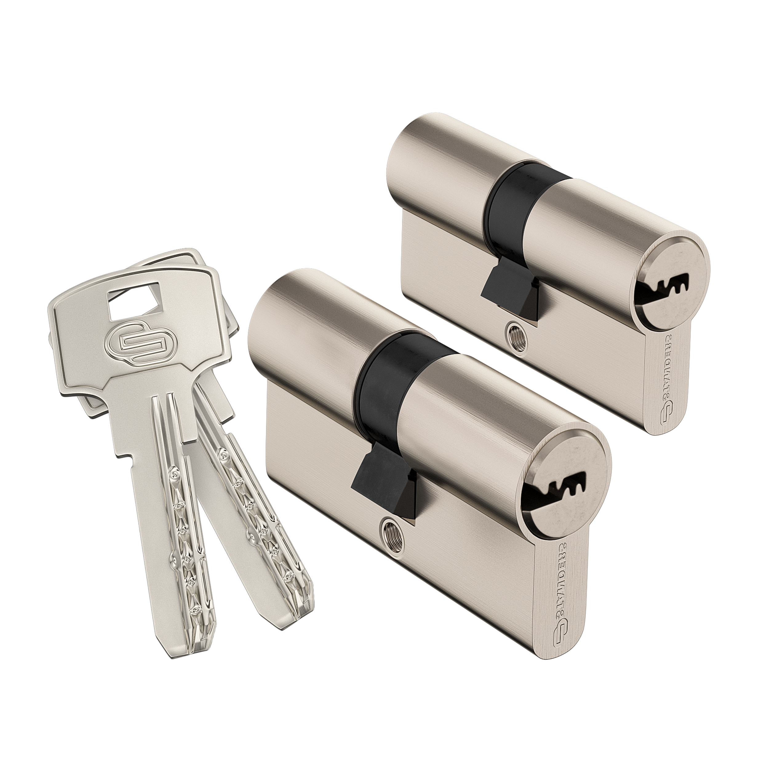 2 Bombin para cerradura de 30 + 30 mm STANDERS niquelado