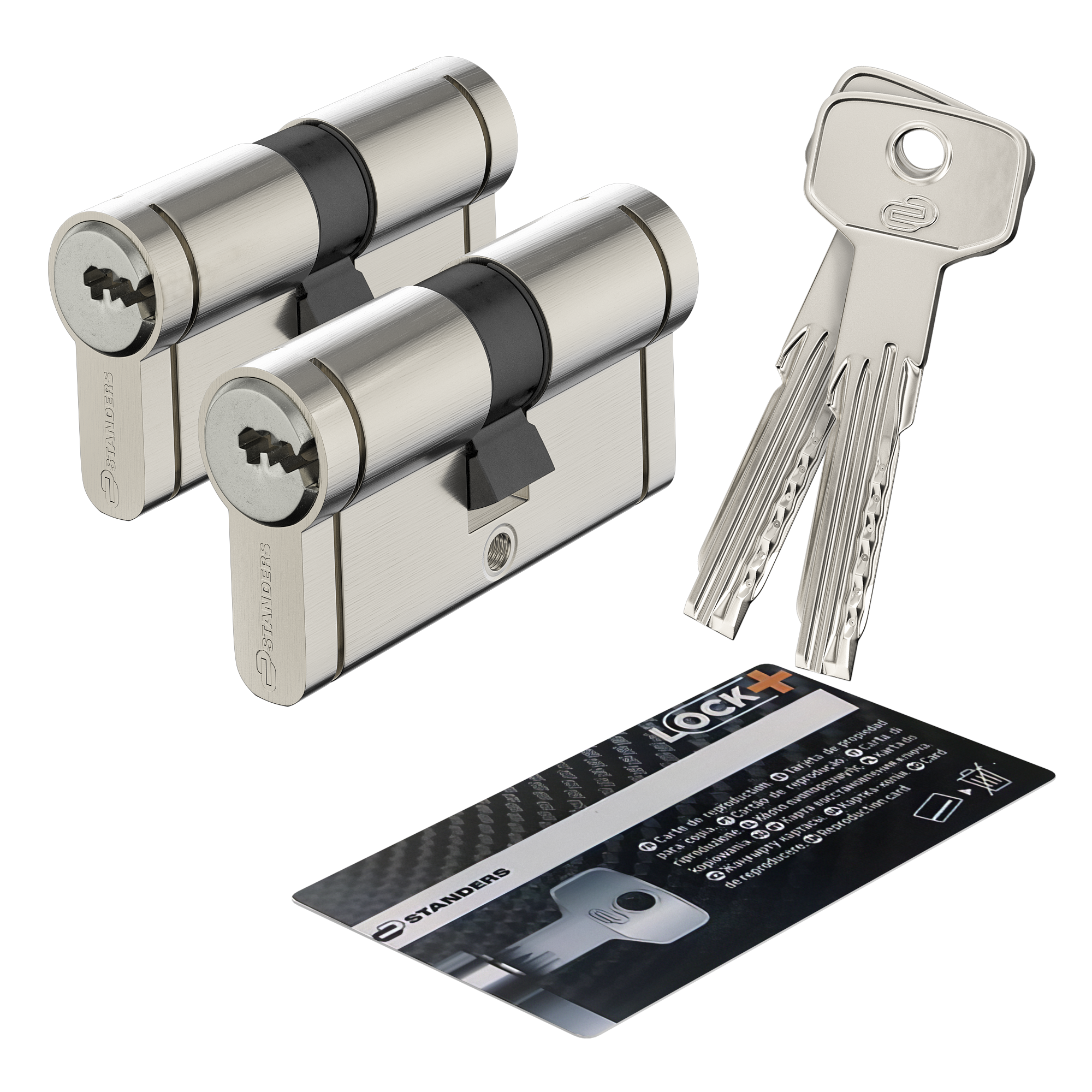 2 Bombin para cerradura STANDERS LOCK+ de 30 + 30 mm niquelado