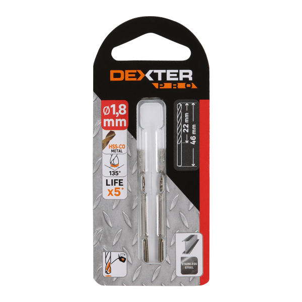 2 Broca para metal ø 1.8 x L. 46 mm DEXTER PRO 2 Broca para metal ø 1.8 x L. 46 mm DEXTER PRO