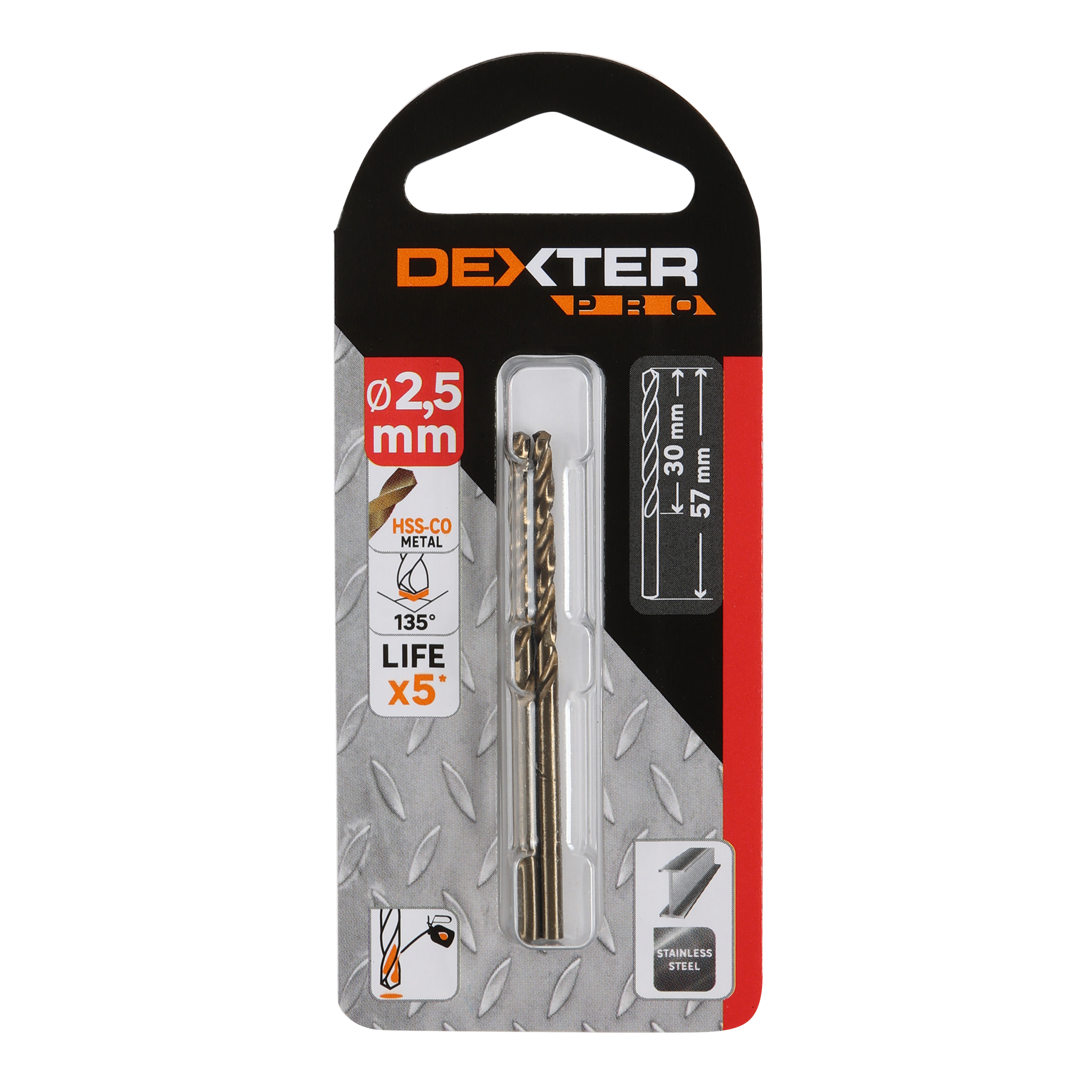 2 Broca para metal ø 2.5 x L. 57 mm DEXTER PRO