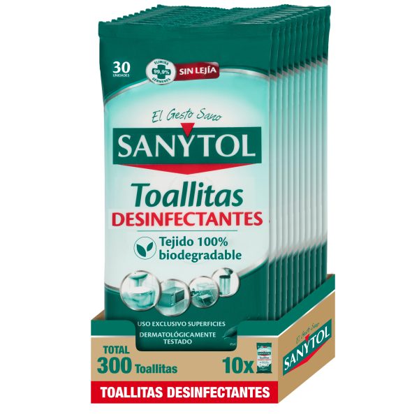 10 paquetes con 30 toallitas desinfectantes SANYTOL 10 paquetes con 30 toallitas desinfectantes SANYTOL