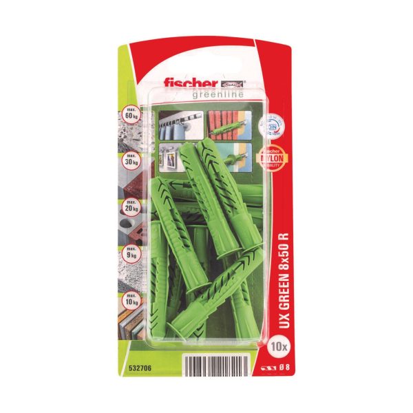 10 tacos multimaterial FISCHER, ø 8 x L. 50 mm