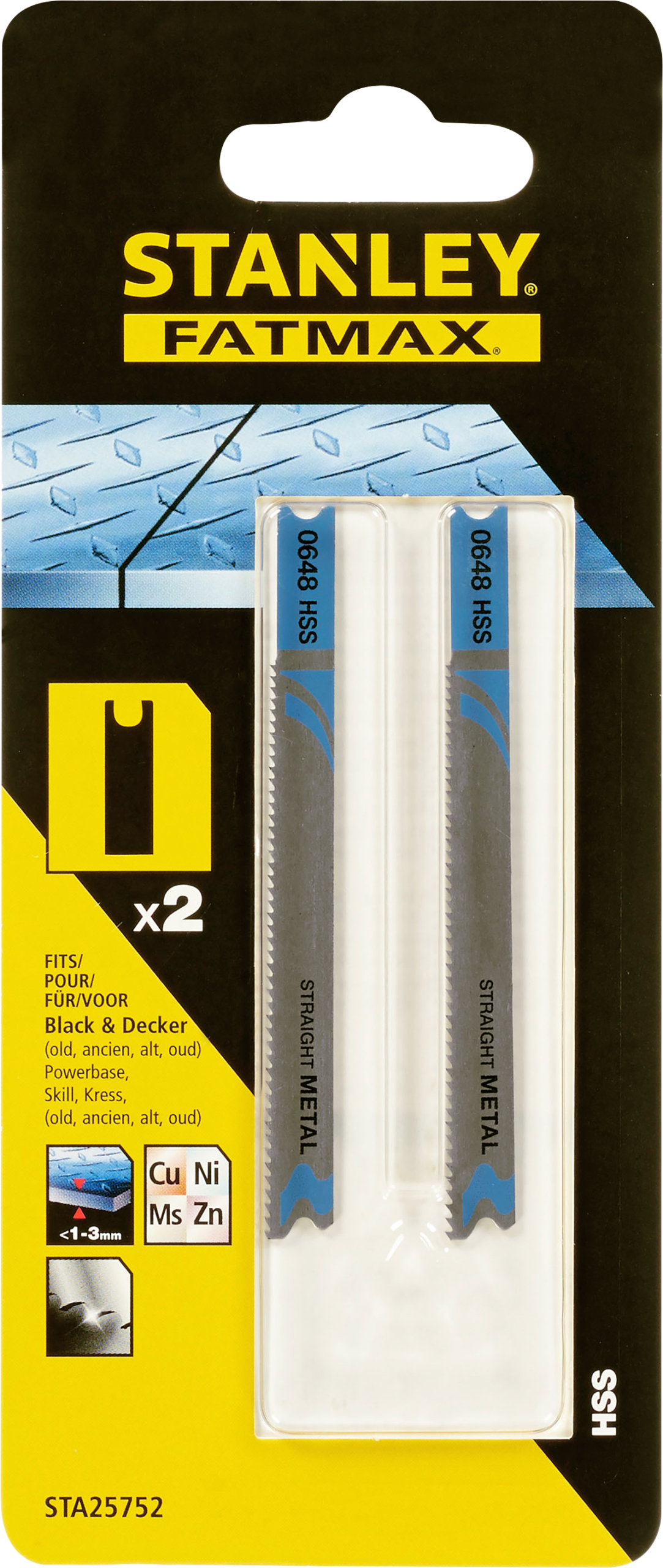 2 Hoja de sierra calar ,vástago en U, metal ,corte fino STANLEY