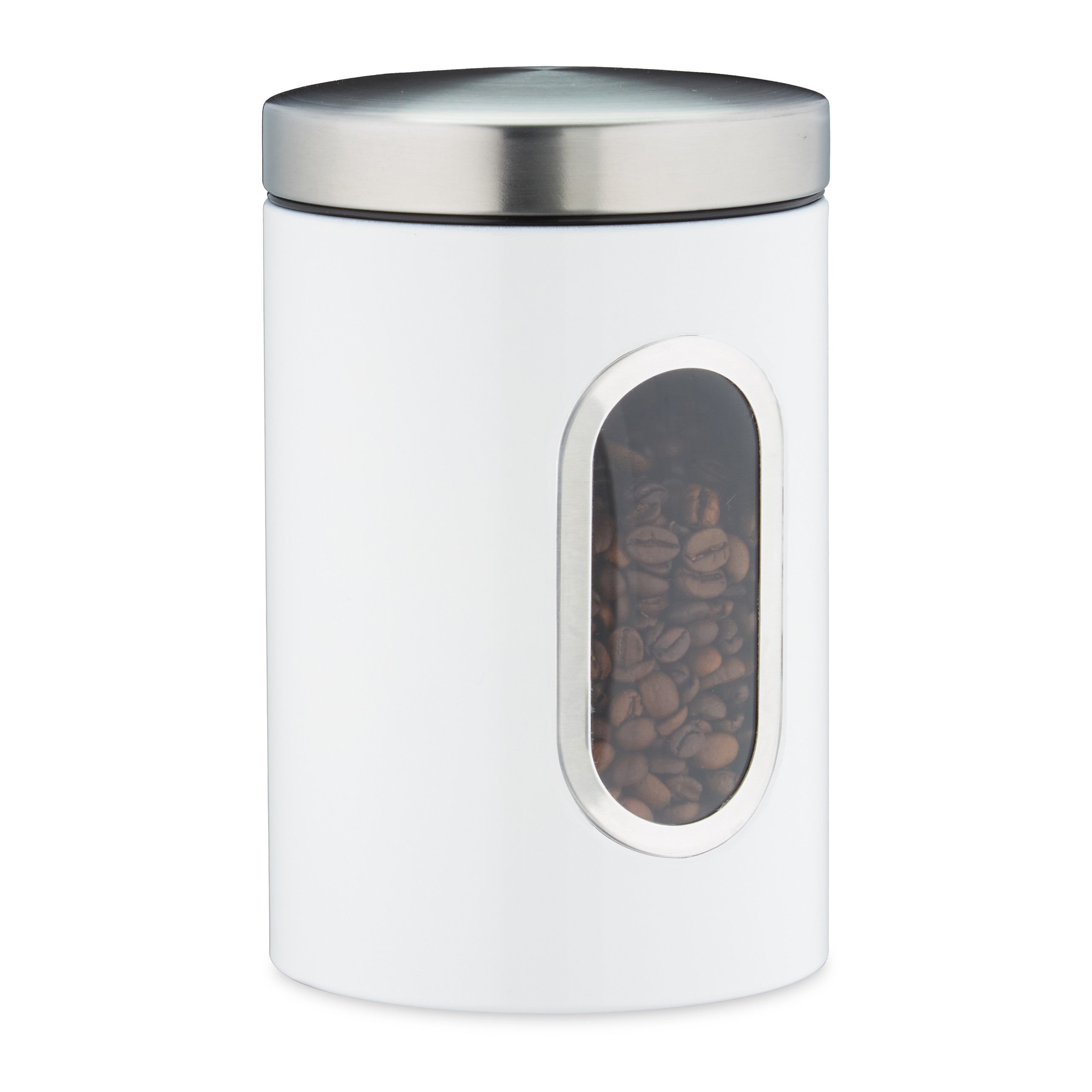 10 x Recipiente de Almacenamiento, 1,4 L, con Tapa y Ventana, para Café, Harina, Pasta, Bote para Cocina, Metal, Blanco