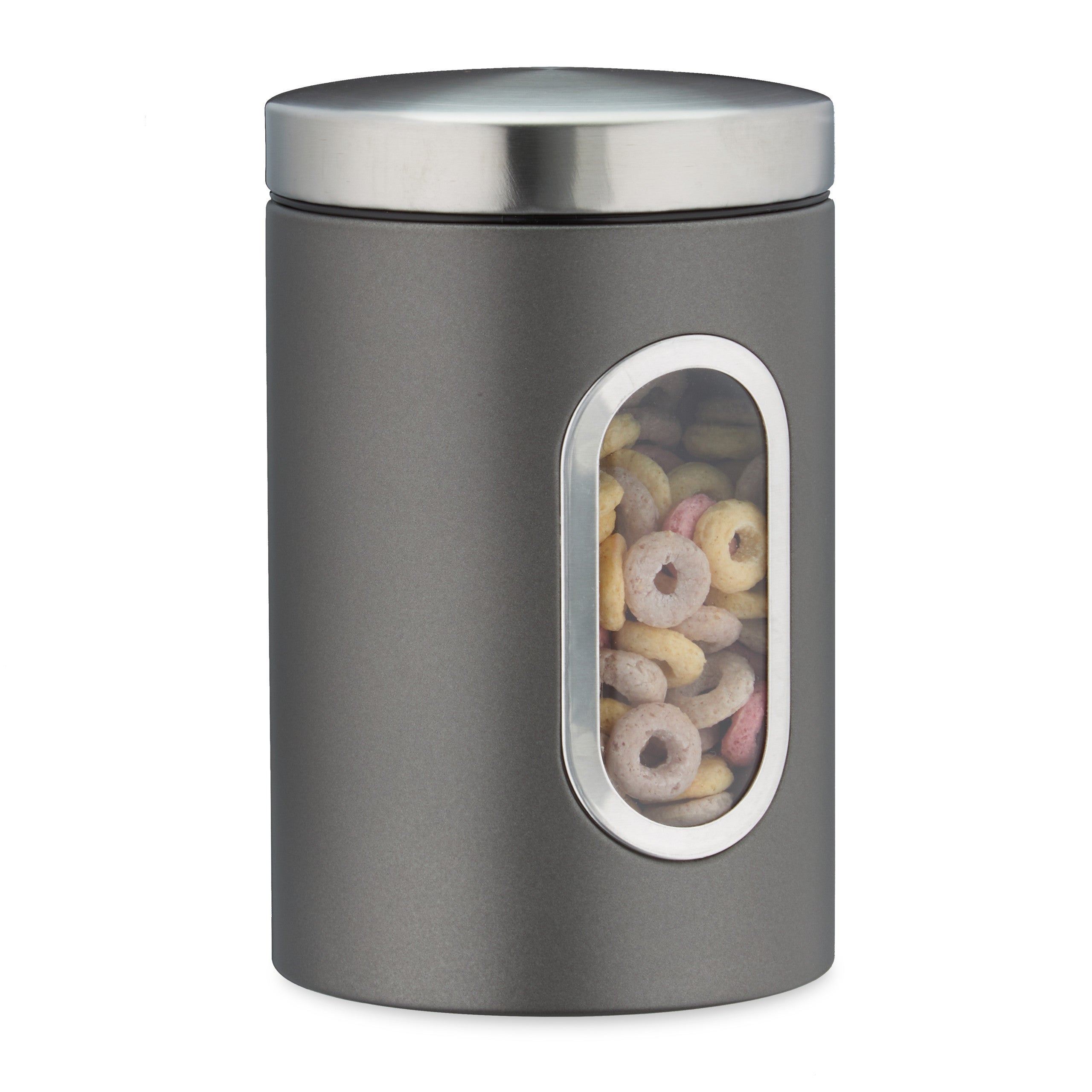 10 x Recipiente de Almacenamiento, 1,4 L, con Tapa y Ventana, para Café, Harina, Pasta, Bote para Cocina, Metal, Gris
