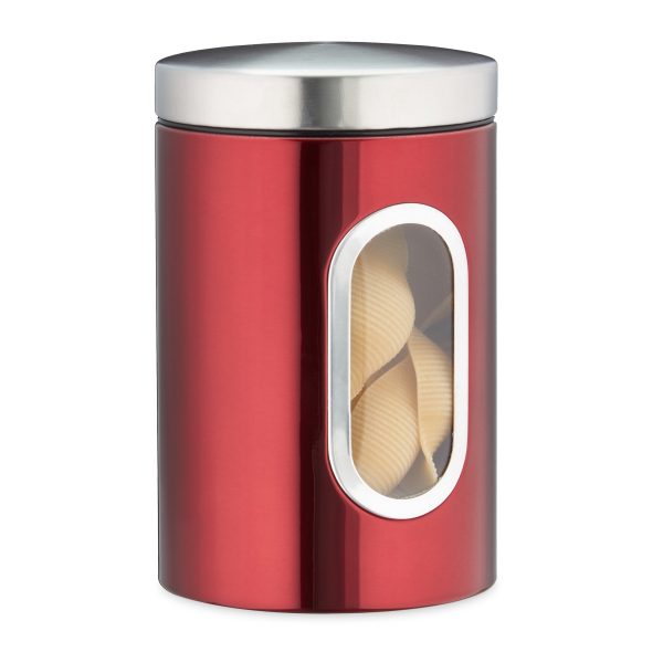 10 x Recipiente de Almacenamiento para Cocina, con Tapa y Ventana, 1,4 L, para Café, Harina, Pasta, Bote Metal, en Rojo 10 x Recipiente de Almacenamiento para Cocina, con Tapa y Ventana, 1,4 L, para Café, Harina, Pasta, Bote Metal, en Rojo
