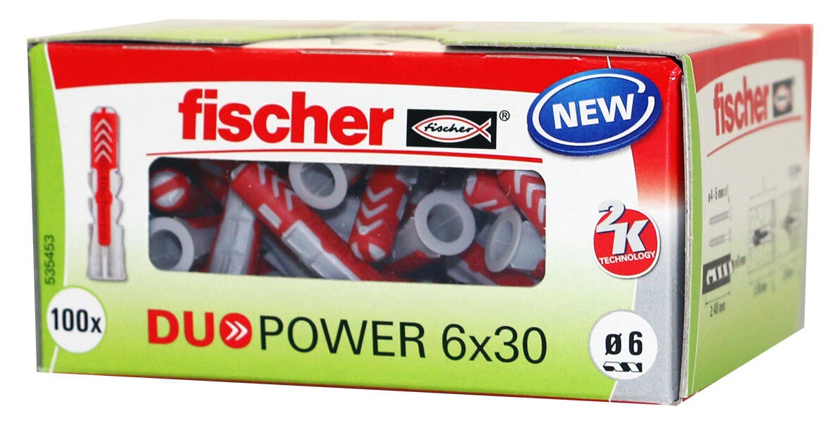 100 tacos multimaterial FISCHER DUOPOWER, ø 6 x L. 30 mm