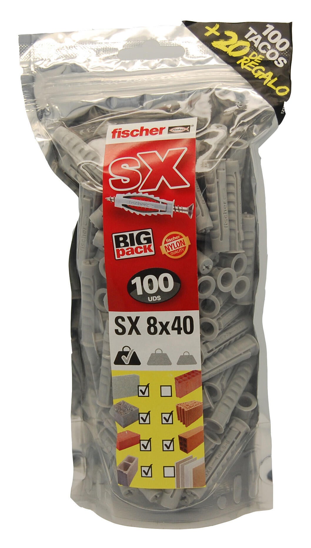 100 tacos para ladrillo FISCHER SX ø 8mm y L.40mm