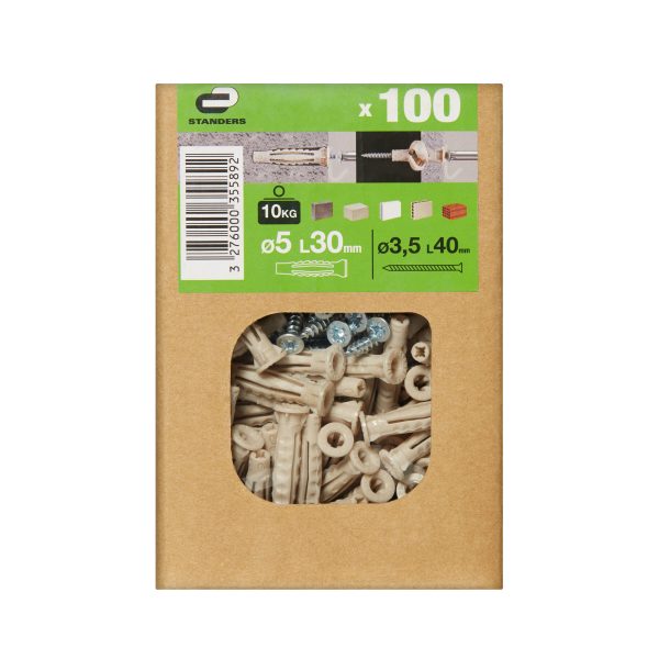 100 tacos + tornillos multimaterial STANDERS, ø 5 x L. 30 mm 100 tacos + tornillos multimaterial STANDERS, ø 5 x L. 30 mm