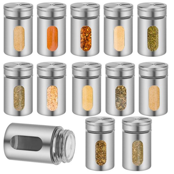 12 botes de especias de acero inoxidable con ventana de visualización y control, plateado, 80ml con 12 botes de especias de acero inoxidable con ventana de visualización y control, plateado, 80ml con