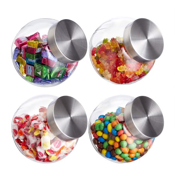 12 Botes para Chuches, 1,5 L, Recipientes para Alimentos, Cristal & Acero Inoxidable, con Tapa, Chucherías, Transparente 12 Botes para Chuches, 1,5 L, Recipientes para Alimentos, Cristal & Acero Inoxidable, con Tapa, Chucherías, Transparente