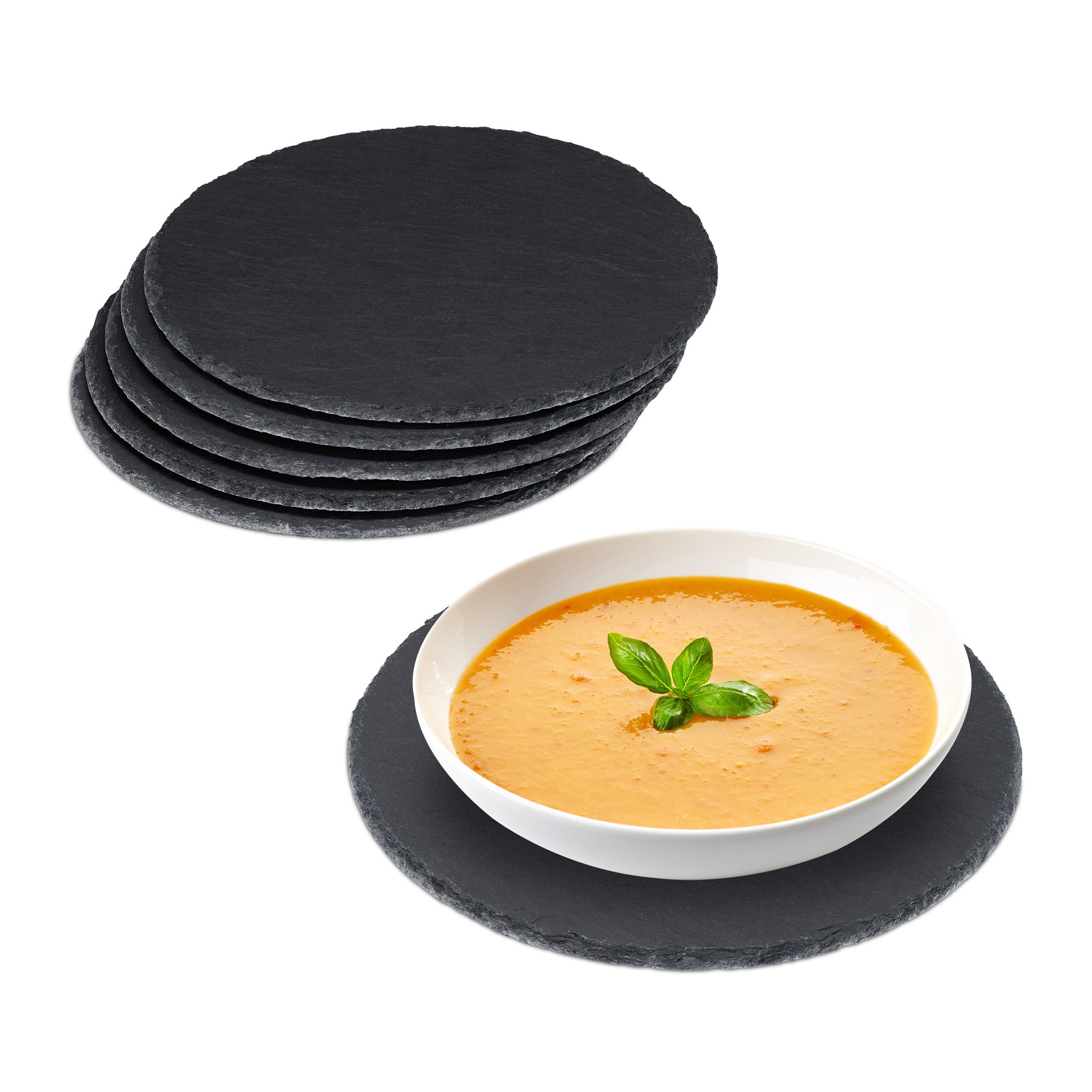 12 Platos de Pizarra Redondos, 25 cm, para Servir y Escribir, Buffet, Bandeja Piedra Cuadrada, Antracita