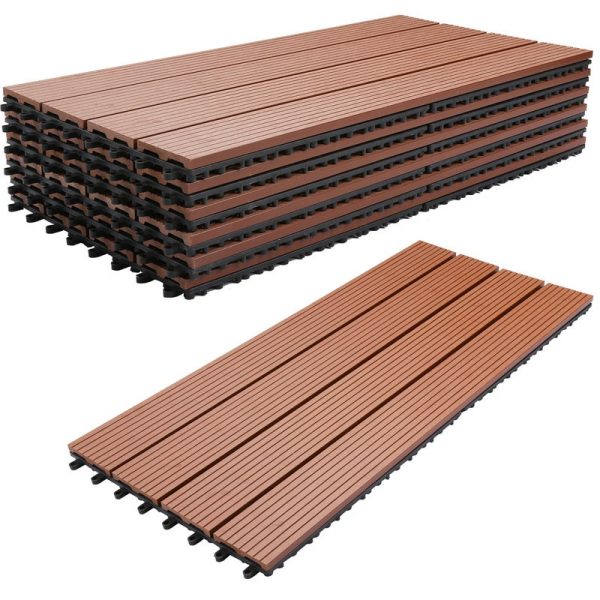 12x compuesto compuesto efectos de madera losas de jardín en madera de madera WPC 60 x 30 cm recubrimiento de mosaico marrón