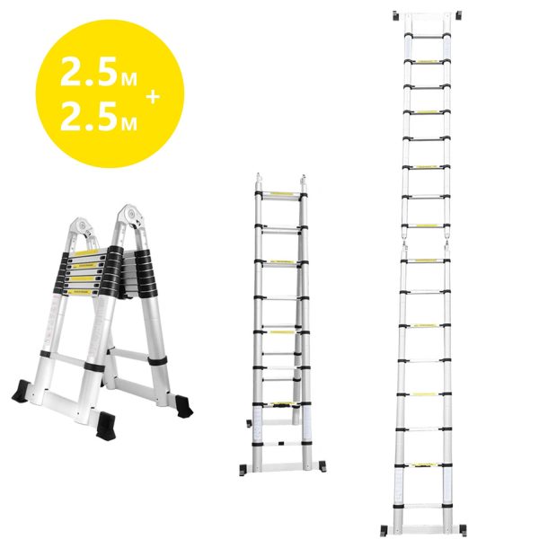 2.5+2.5m escala telescópica en aluminio, escala telescópica alta de la escalera de la meta telescópica negra 2.5+2.5m escala telescópica en aluminio, escala telescópica alta de la escalera de la meta telescópica negra